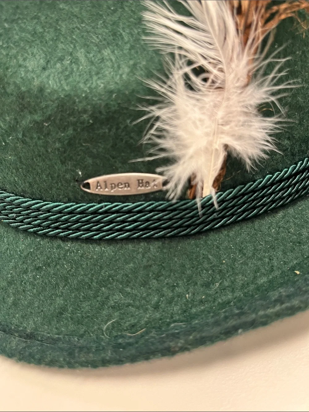 Children's Green Felt Fedora Hat with Feather Trim
